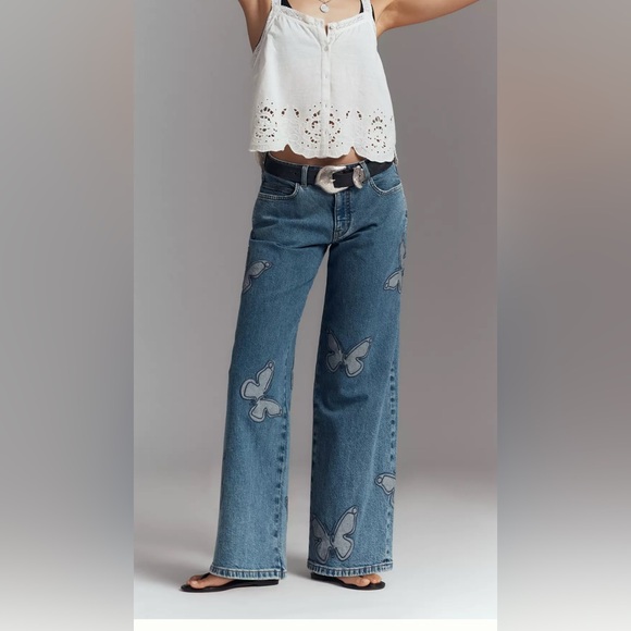 Pilcro butterfly low slung wide leg jeans online. - Picture 1 of 7